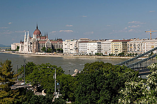 风景,城堡,山,堤岸,多瑙河,河,议会,布达佩斯,匈牙利,欧洲