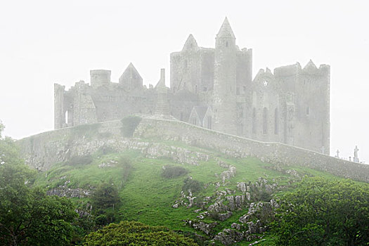 爱尔兰,遗址,凯袖宫,大教堂,要塞,雾气