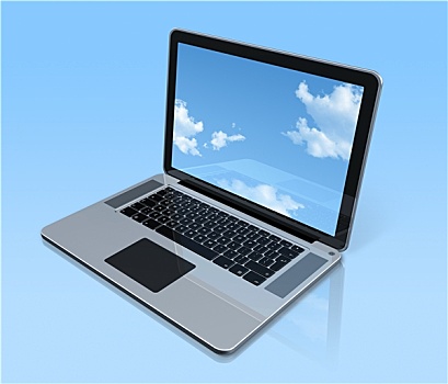 笔记本电脑,隔绝,蓝色背景,天空,显示屏