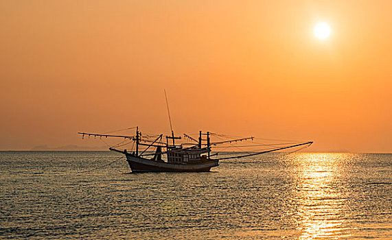 船,海中,日落,苏梅岛,海湾,泰国,亚洲