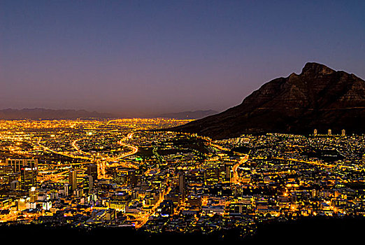 顶峰,城市,夜晚,开普敦,西海角,南非,非洲
