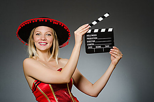 有趣,墨西哥人,女人,阔边帽,电影,场记板