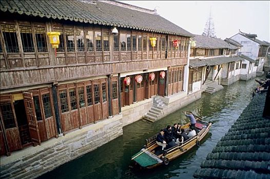 運河,場景,周莊,江蘇,中國