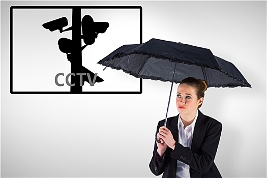 合成效果,图像,职业女性,拿着,黑色,伞