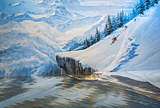 3d,三维空间,画展,立体画,绘画,展览,雪山,滑雪场