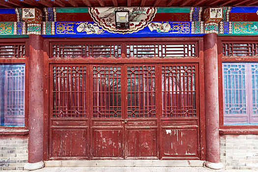 中式古典门窗,拍摄于山东省淄博市临淄区丘穆公祠