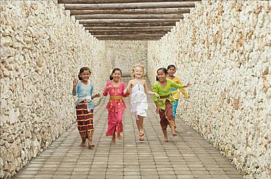 巴厘岛,女孩,跑,白人