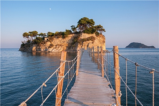 桥,岛屿,日落,扎金索斯,希腊