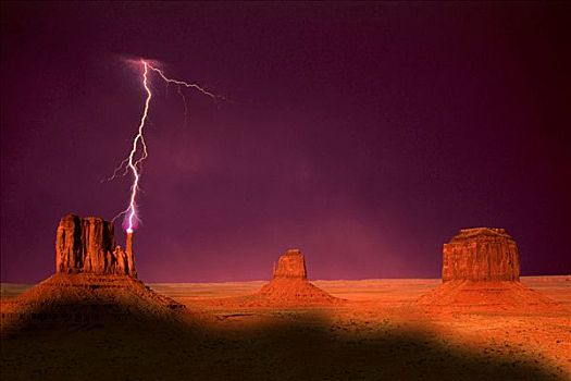 雷,闪电,纪念碑谷,亚利桑那,美国
