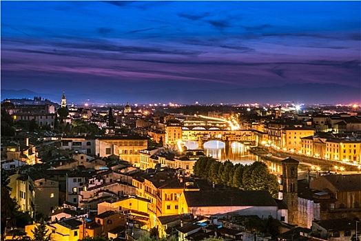 维奇奥桥,夜景,上方,阿尔诺河,佛罗伦萨