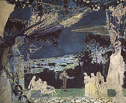 意大利,夜晚,那不勒斯,帘,设计,俄罗斯,歌剧院,1891年,艺术家