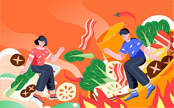 火鍋美食傳統(tǒng)節(jié)日春節(jié)團(tuán)圓新年慶典插畫海報(bào)