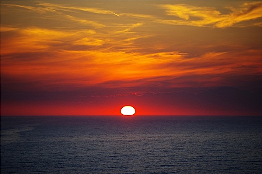 红色,日落,天空,海洋