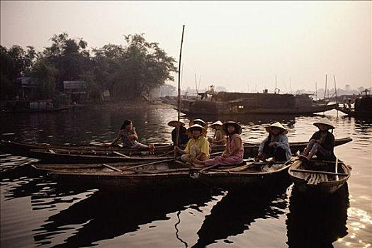 越南,香水,河,村民,船