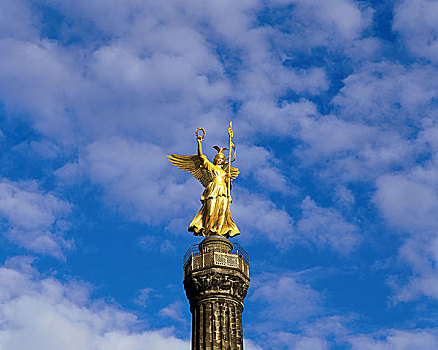 德国,特写,维多利亚,柏林,城市,首都,大,星,柱子,纪念建筑,天使,女神,金色,头盔,铁,艺术家,弗里德里希-德拉克