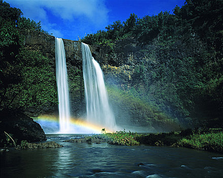 彩虹,威陆亚,瀑布,河,岛屿,考艾岛,夏威夷