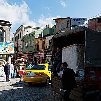 递送,背影,卡车,热闹街道,伊斯坦布尔,土耳其