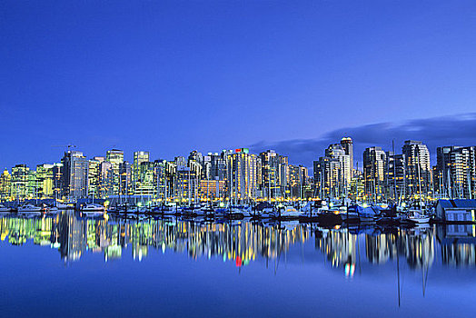 摩天大楼,城市,光亮,黄昏,温哥华,不列颠哥伦比亚省,加拿大