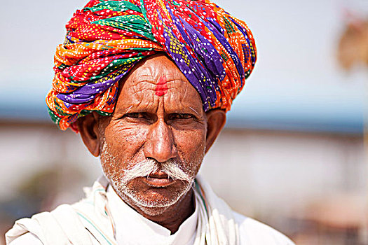 头像,老人,男人,胡须,缠头巾,普什卡,拉贾斯坦邦,印度,亚洲