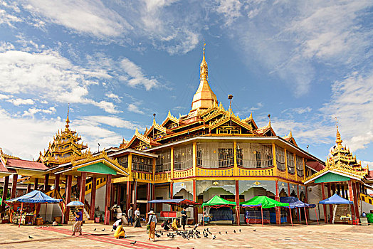 卧,庙宇,塔,茵莱湖,掸邦,缅甸