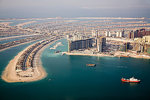 阿联酋,迪拜,俯视,手掌,人造,岛屿,形状,棕榈叶,公寓,塔