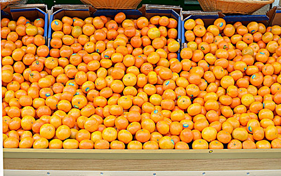 许多,柑橘,板条箱,市场