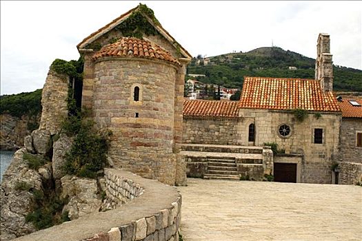 教堂,山,背景,布德瓦,黑山