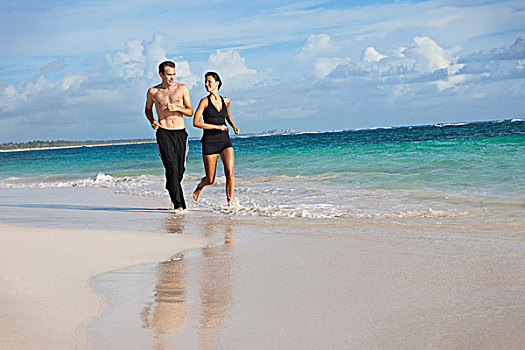 伴侣,一起,海滩,蓬塔卡纳,多米尼加共和国