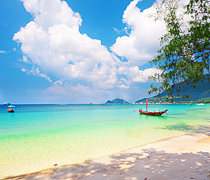 船,漂亮,海滩,龟岛,泰国