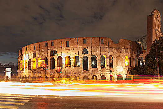 光亮,罗马角斗场,痕迹,灯,夜晚,罗马圆形大剧场,世界遗产,罗马,拉齐奥,意大利,欧洲