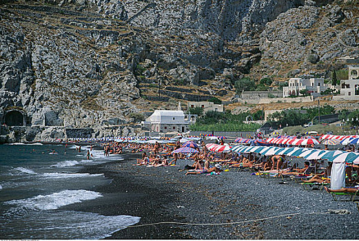 海滩,锡拉岛,希腊