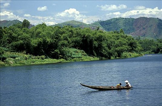 越南,区域,船,河,翠绿,河岸