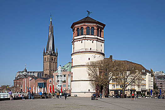 大教堂,海事博物馆,城堡,塔,城堡广场,杜塞尔多夫,北莱茵威斯特伐利亚,德国,欧洲
