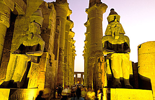 非洲,埃及,路克索神庙,卢克索神庙,多柱厅,坐,雕塑,拉美西斯二世
