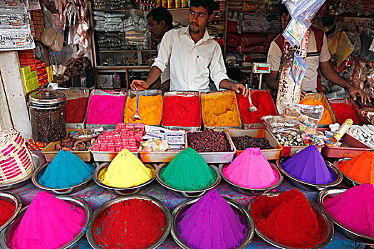 颜料,市场,迈索尔,印度南部,印度,南亚,亚洲