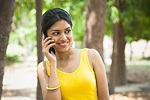 女人,交谈,手机,公园,新德里,德里,印度