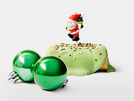 圣诞节,开心果,独特,原木,蛋糕,圣诞老人玩偶,绿色,圣诞树球