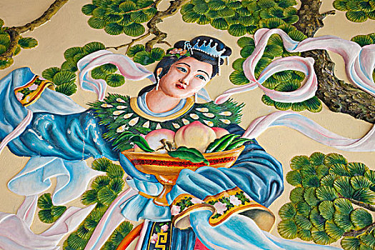 越南,会安,会议厅,墙壁,壁画,场景,中国,神话