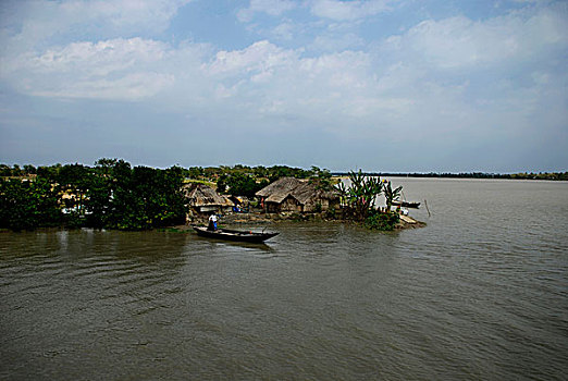 乡村,堤岸,河,库尔纳市,孟加拉,二月,2008年