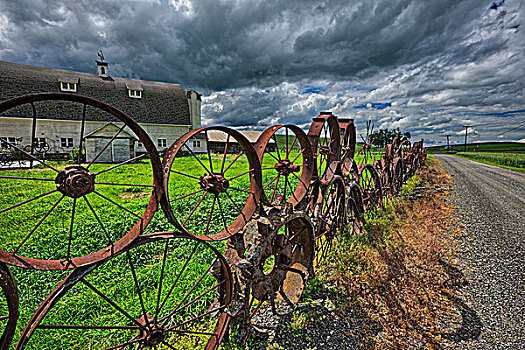马车车轮,围栏,土地,华盛顿,美国
