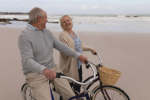 老年,夫妻,互动,相互,骑自行车