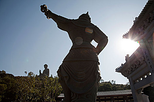 雕塑,入口,靠近,寺院,大佛,背景,大屿山,香港