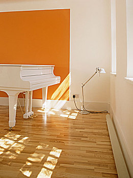 现代,橙子,简约,音乐,房间,大钢琴,木地板,灯