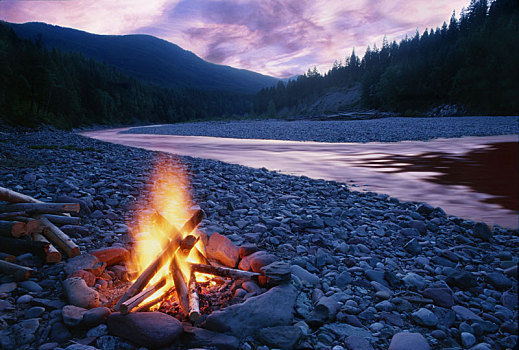 营火,堤岸,南方,河,自然荒野区,蒙大拿,美国