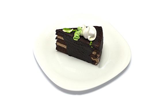 巧克力,绿色,白色,奶油蛋糕,盘子