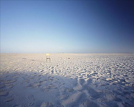 孤单,椅子,金色,沙子