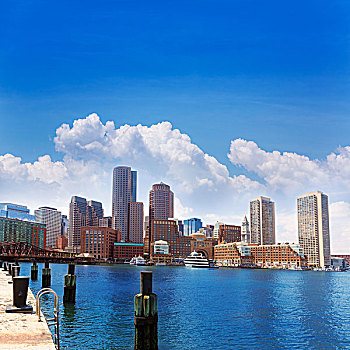 波士顿,马萨诸塞,天际线,狂热,码头,美国