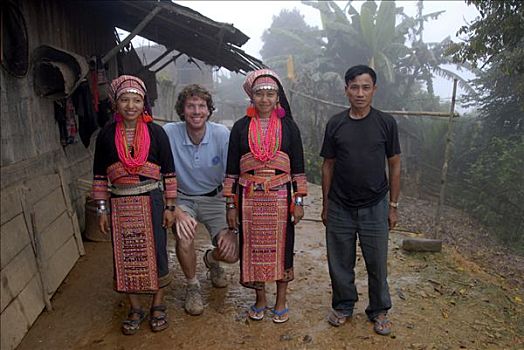 工作,女青年,阿卡族,部落,衣服,传统,彩色,服饰,禁止,省,老挝,东南亚