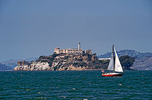 恶魔岛,帆船,湾,旧金山,加利福尼亚,美国