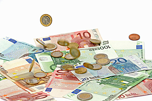 欧元,硬币,落下,货币,财源滚滚